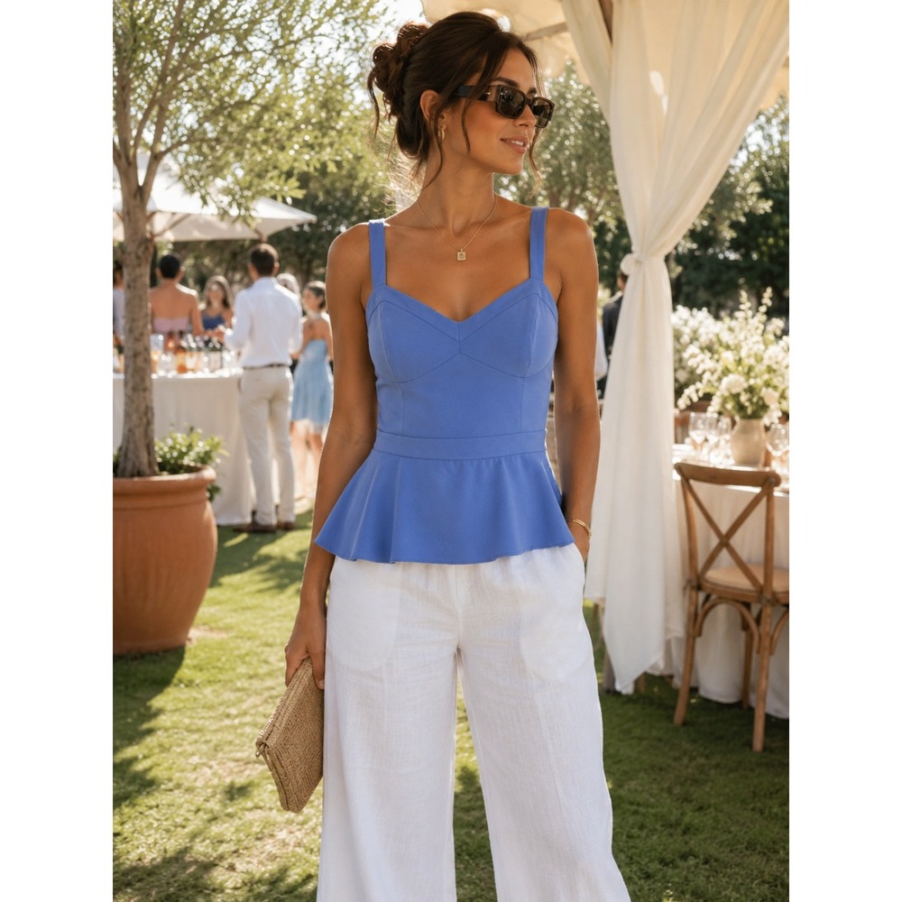 Parker Blue Peplum Camisole Top Sweetheart Neck Adjustable Straps XXL